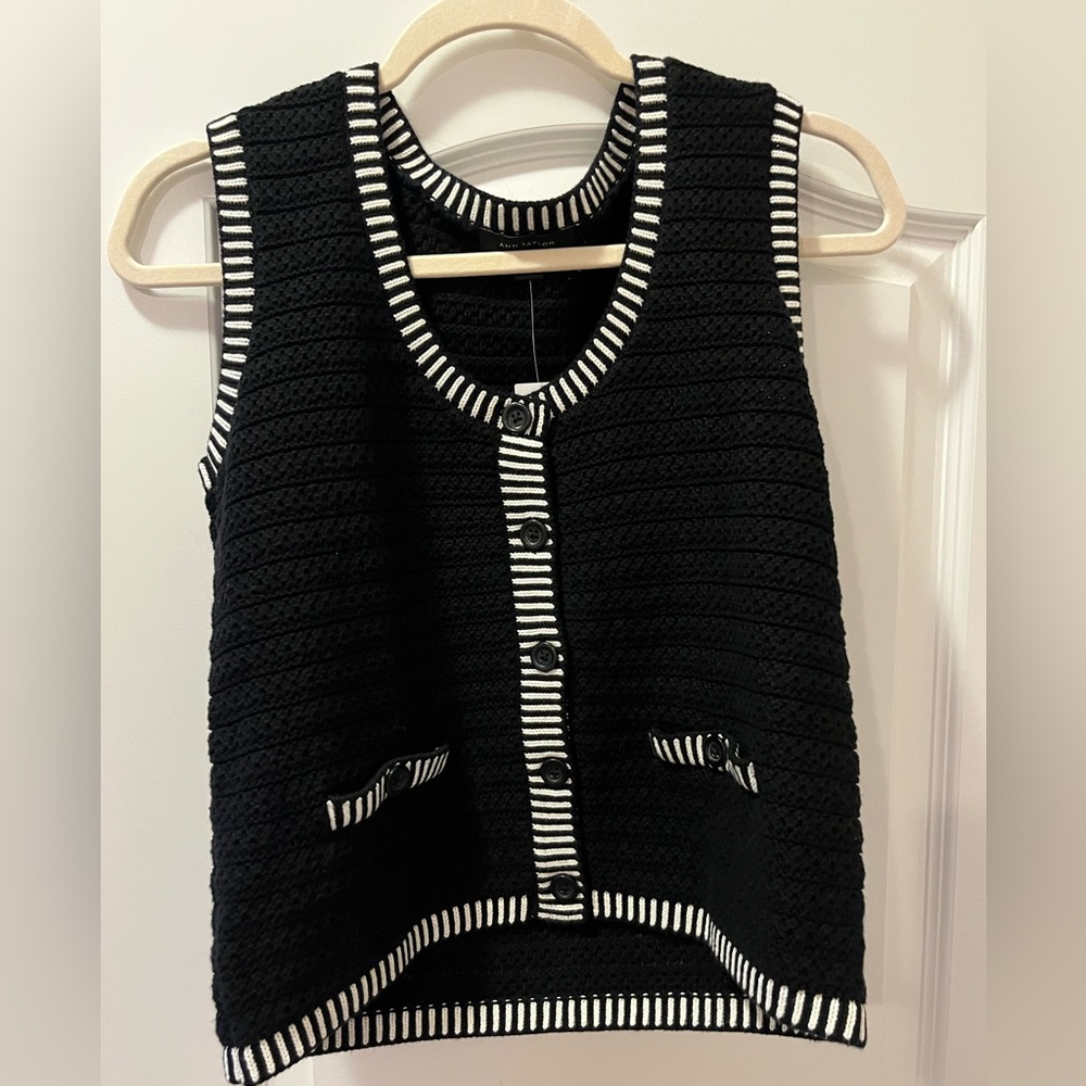 NWT! Ann Taylor Black and White Striped Cardigan Vest